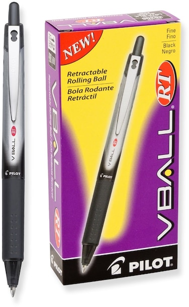 Pilot VBall RT Retractable Rolling Ball Pens Fine Point Black Ink Dozen Box 26206