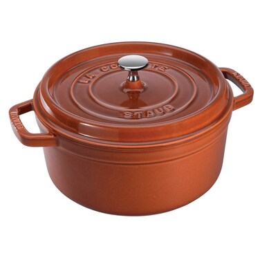 STAUB Cast Iron Dutch Oven 275qt Round Cocotte Made in France Serves 23 Burnt Orange