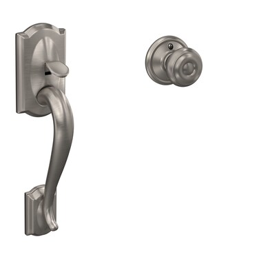 Schlage FE285 CAM 619 GEO Camelot Front Entry Handleset with Georgian Knob Lower Half Grip Satin Nickel