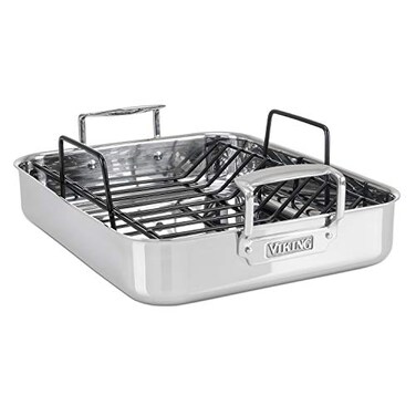 Viking Culinary 3Ply Stainless Steel Roasting Pan Includes a Nonstick Rack Dishwasher Oven Safe Works on All Cooktops including Induction