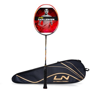 LiNing Challenger Boost Carbon Graphite Strung Badminton Racquet 84 Grams 30 Lbs String Tension and Free Full Cover BlackRed