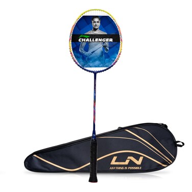 LiNing Challenger Boost Carbon Graphite Strung Badminton Racquet 84 Grams 30 Lbs String Tension and Free Full Cover NavyLime