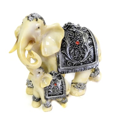 Dependable Home Collection Mother Elephant with Calf Figurine Faux Ivory Finish African Safari