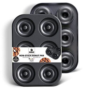 HONGBAKE Donut Pan For Baking Upgraded Deepened Doughnut Tray 2 Pack 6 Cavity Mini Bagel Mold for Oven Nonstick and Heavy Duty  Black