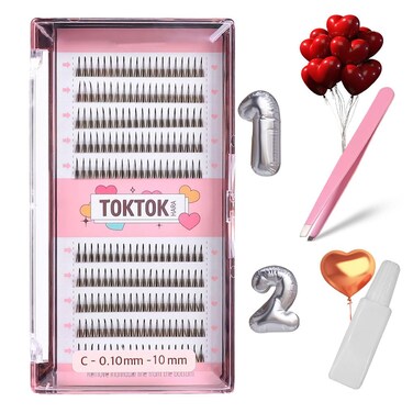 SET CORINGCO BK False Eyelashes Extension Kit GlueTweezer Beginner Self Adhesive Individual Partial Korean idol Makeup BK 10mm