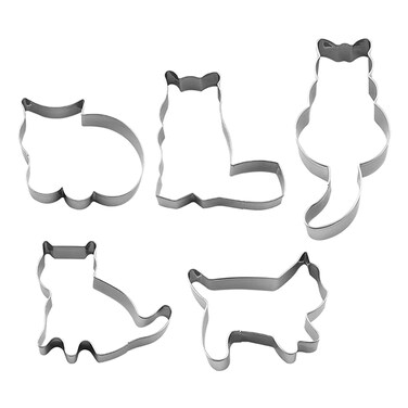 5 PCS Cute Cat Shaped Cookie Cutter Set Stainless Steel Cat Cookie Cutter Cat Shaped Cookie Molds for DIY Baking Cake Fondant Sugarcraft Biscuits Decoration