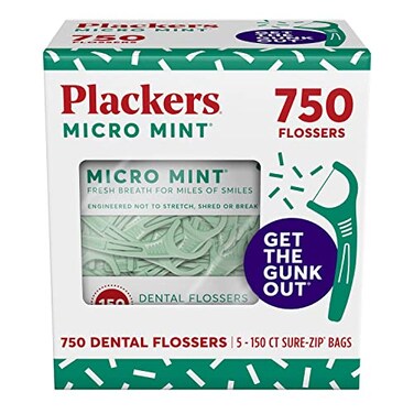 Plackers Micro Mint Dental Flossers FoldOut Toothpick Super Tuffloss Easy Storage with SureZip Seal Fresh Mint Flavor 750 Count Pack of 5