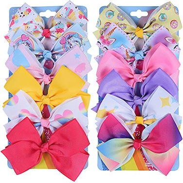 12Pcs Rainbow Heart Alligator Clips Colorful Grosgrain Ribbon Hair Bows for Girls Toddlers Kids and Teens