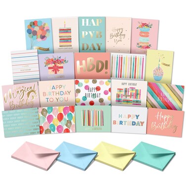 Sweetzer  Orange Birthday Happy Birthday Cards with Envelopes and Assortment Box Variety Set of 20 Assorted Birthday Cards with Envelopes Bulk Greeting Cards Assortment