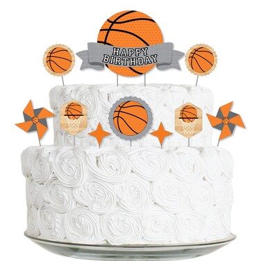 Big Dot of Happiness Nothin but Net  Basketball  Birthday Party Cake Decorating Kit  Happy Birthday Cake Topper Set  11 Pieces