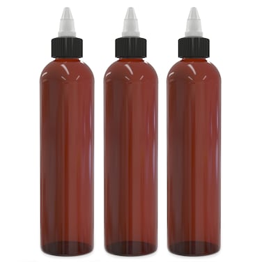 BRIGHTFROM Twist Top Applicator Bottles 8 OZ Squeeze Empty Plastic Bottles Black Nozzle BPAFree PET Refillable OpenClose Nozzle  Multi Purpose Amber Pack of 3