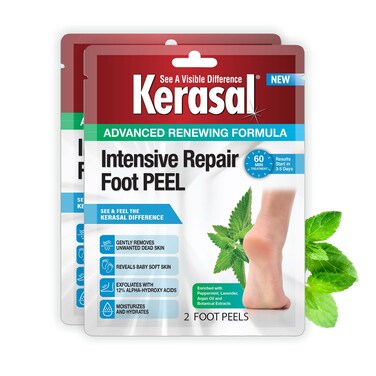 Kerasal Intensive Foot Repair Skin Healing Ointment for Cracked Heels and Dry Feet 1 Oz and Kerasal Intensive Repair Foot Peel for Dry Feet 2 Pairs