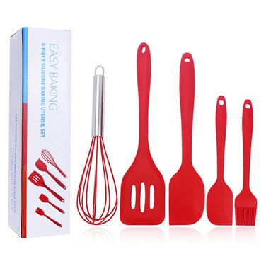 Kids Cooking Utensils Set  5Piece Kids Kitchen Tools  Safe Kids Baking Set  Food Grade Toddler Chef Supplies  Gender Neutral Silicone Cookware Kit with Spatula