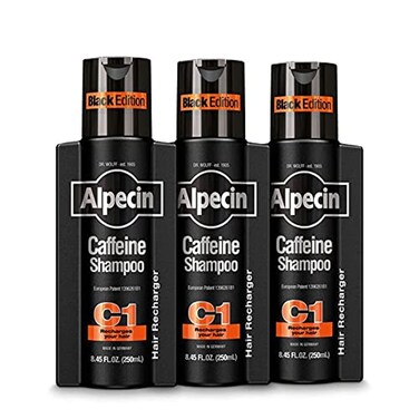 Alpecin Caffeine Shampoo C1 Black Edition Mens Natural Hair Growth Shampoo for Thinning Hair with Niacin Menthol and Castor Oil 845 fl oz Pack of 3