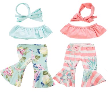 iBayda 6pcSet Doll Clothes Accessories for 18 inch Girl Doll15 inch Dolls Include OffShoulder Top BellBottom Trousers and Headband