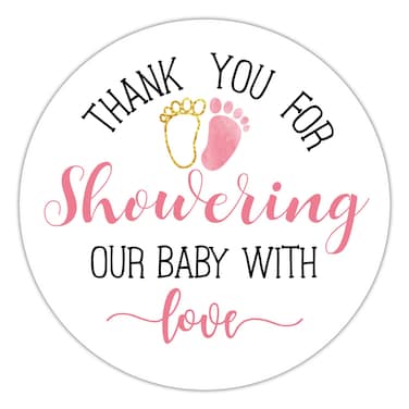 Pink Baby Shower Stickers Thank You for Showering Our Baby with Love Stickers Baby Shower Favors for Girls Thank You Stickers Baby Shower 2 Inch Pack of 50