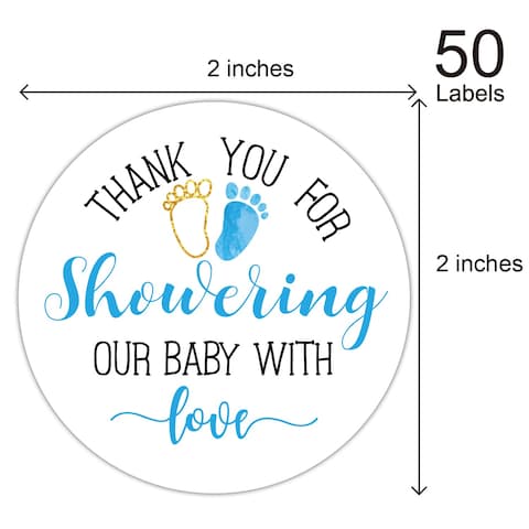 Blue Baby Shower Stickers Thank You for Showering Our Baby with Love Stickers Baby Shower Favors for Boys Thank You Stickers Baby Shower 2 Inch Pack of 50