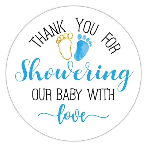Blue Baby Shower Stickers Thank You for Showering Our Baby with Love Stickers Baby Shower Favors for Boys Thank You Stickers Baby Shower 2 Inch Pack of 50