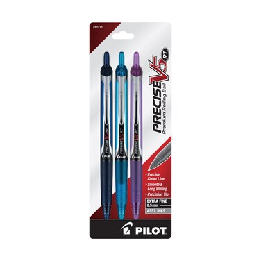 Pilot Precise V5 Retractable Rolling Ball with Liquid Ink in Navy Turquoise and Purple Ink