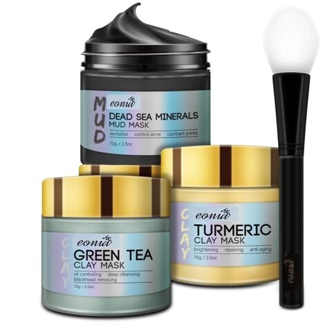 Eonia Turmeric Clay Mask  Green Tea Detox Clay Mask  Dead Sea Minerals Mud Mask Spa Facial Mask Set 25 oz each