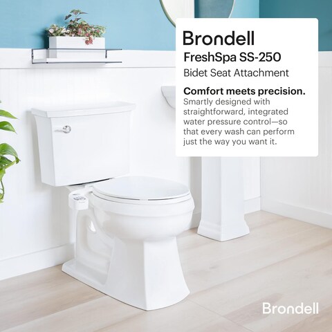 Brondell FSP250 FreshSpa Thinline Precision Essential Bidet Attachment for Toilet Seats with Adjustable Water Pressure Side Arm Control Thin Profile White Dual Nozzles