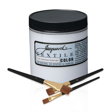 Positive Art Jacquard fabric Textile medium Colorless Extender 8 oz Acts a fabric medium Add to fabric Textile paint to increase Transparency 3 brushes set