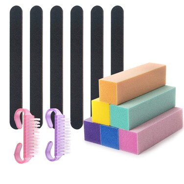 Zoostliss Professional Nail File and Buffer Manicure Tools Kit 6pcs Rectangular Art Care Buffer Block 100180 Grit Nail Scrubbing Brush 14pcs