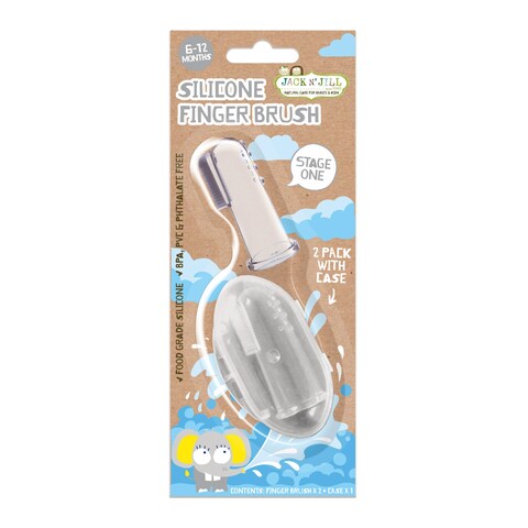 Jack N Jill Stage 1 Silicone Finger Toothbrush  Baby Toothbrush 6 to 12 Months Baby Oral Cleaner Travel Size  Two Brushes Plus Case Pack of 1