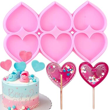 1PC Love Heart Lollipop Silicone Molds Cupcake Topper Fondant Mold Baby Birthday Cake Decorating Tools Chocolate Candy Resin Moulds