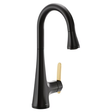 Moen S6235BL Sinema OneHandle High Arc Pulldown Bar Faucet featuring Power Clean and Reflex Matte Black