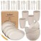 Wheat Straw Dinnerware Sets 28PCS Plastic Plates and Bowls Sets College Dorm Room Essentials Dishes Set with Cutlery Set Microwave Safe Beige