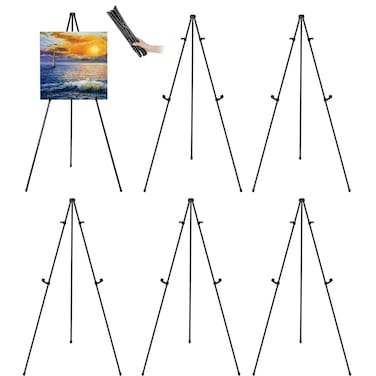 JIUYE 63 Tall Display Easel Stand for Wedding Sign Poster Foldable and Adjustable Floor Metal Easels for Display Painting Artswith Portable BagHolds 5 LBS Black6Pack