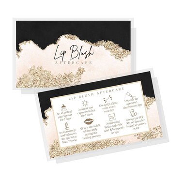 Lip Blush Aftercare Instruction Cards  50 Pack  2x35 inch Business Card Size  Lip Blush Supplies  Black Pink and Gold Design