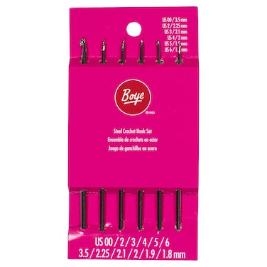 Boye Steel Crochet Hook Set with Ergonomic Handles US Sizes 006 Silver 6 Piece
