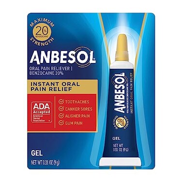 Anbesol Maximum Strength Oral Pain Relief Gel Instant Pain Relief For Toothache Pain Canker Sores Sore Gums Mouth Sores Denture Pain and Aligner Pain ADA Accepted 033 oz packaging may vary