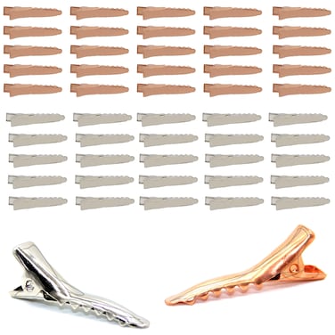 FunWeevz 100 Hair Clips for Bows 125 Inch Copper and Silver Metal Alligator Pins with Teeth for Girls Hairdressing Salon DIY Accessories Hairpins for Women