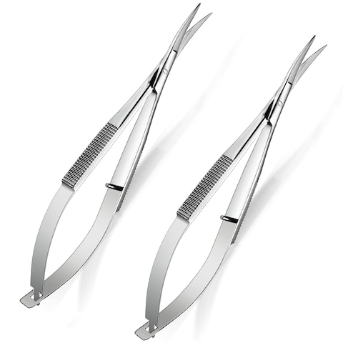 Shynai 2 Pieces 47 Inch Embroidery Scissors Eyebrow Scissors Spring Action Curved Tip Scissors Stainless Steel Cutting Eyebrow Trimming Craft Scissor