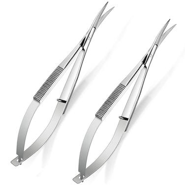 Shynai 2 Pieces 47 Inch Embroidery Scissors Eyebrow Scissors Spring Action Curved Tip Scissors Stainless Steel Cutting Eyebrow Trimming Craft Scissor