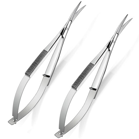 Shynai 2 Pieces 47 Inch Embroidery Scissors Eyebrow Scissors Spring Action Curved Tip Scissors Stainless Steel Cutting Eyebrow Trimming Craft Scissor