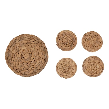 Creative CoOp HandWoven Water Hyacinth Trivet and 4 Round Set of 5 Coasters 10 L x 10 W x 1 H Natural