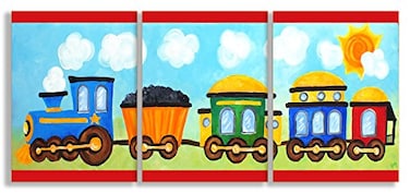The Kids Room by Stupell Choo Choo Train in The Sun 3Pc Rectangle Wall Plaque Set 11 x 05 x 15 Proudly Made in USA