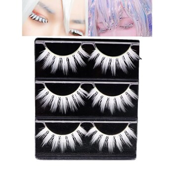 3 Pairs White False Eyelashes Lashes Makeup Fake Eyelashes White Lashes for Halloween Cosplay Masquerade Party YOEMAYUNER
