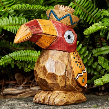 Yiosax Solar Tiki StatueWoodWoodpecker BirdGarden Hawaiian  Solar Outdoor Light Garden Sculptures  Statues Totem Pole Bar Outdoor Patio Pool Yard Summer Decorations