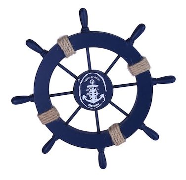 Art Maison Beach Nautical Wooden Boat Ship Steering Wheel with Jute Rope Dark Blue 11 Diameter