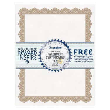 Geographics 30 Recycled Blank Parchment Certificates 8 12 x 11 Optima Gold Pack of 25