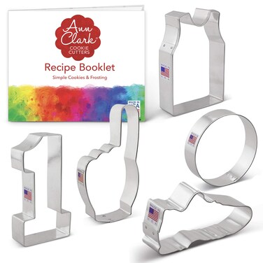 Ann Clark Cookie Cutters 5 Piece Basketball Cookie Cutter Set with Recipe Booklet Sneaker Biscuit Cutter Basketball Jersey Number 1 Fan Hand