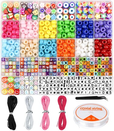 Dowsabel Bracelet Making Kit Beads for Bracelets Making Pony Beads Polymer Clay Beads Smile Face Beads Letter Beads for Jewelry Making DIY Arts and Crafts Gifts Toys for Girls Age 612
