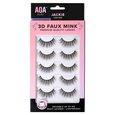 AOA Studio 3D False Eyelash 5 Pairs Natural Handmade Eyelashes Natural Volume Reusable Soft Makeup False Eyelashes 100 Percent Handmade Cruelty Free Jackie