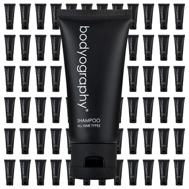 World Amenities  Bodyography  Bulk Shampoo  50 Count 14oz  Lavender Peppermint Mini Travel Size Toiletries 100 Recyclable Tube with Flip Top Cap Hotel Amenities Suitable for All Hair Types