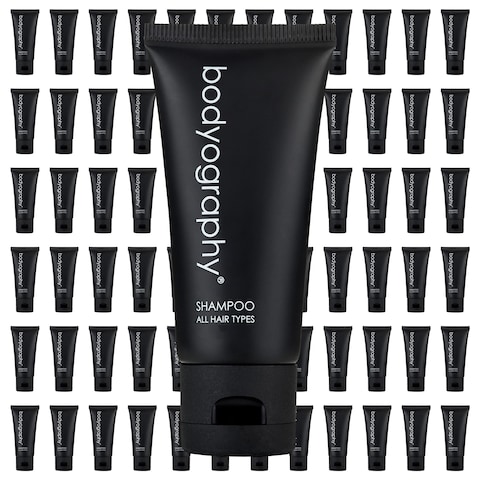 World Amenities  Bodyography  Bulk Shampoo  50 Count 14oz  Lavender Peppermint Mini Travel Size Toiletries 100 Recyclable Tube with Flip Top Cap Hotel Amenities Suitable for All Hair Types